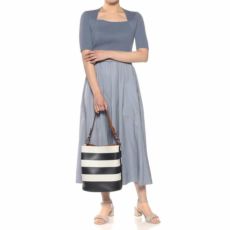 BARNEYS NEW YORK ボーダー ワンハンドルトートバッグ NAVY