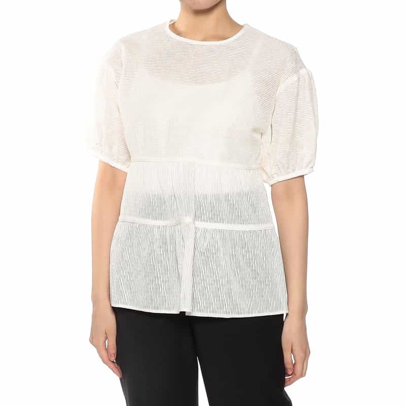 BARNEYS NEW YORK パフスリーブ ジャガードブラウス WHITE