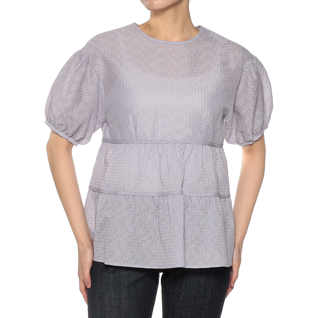 パフスリーブ ジャガードブラウス