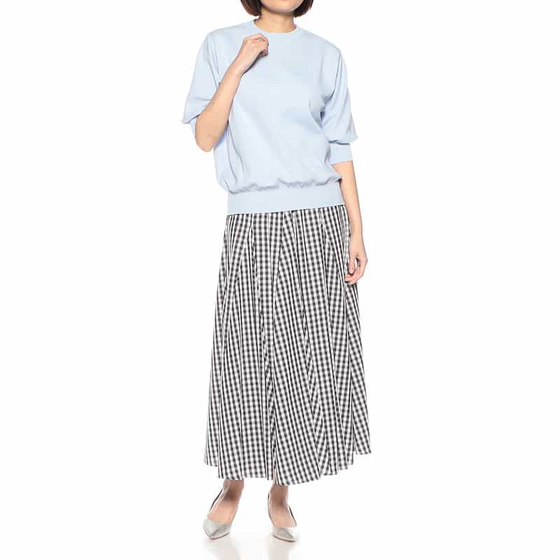 BARNEYS NEW YORK ウォッシャブル ギンガムチェック柄フレアスカート NAVY