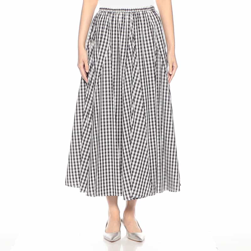 BARNEYS NEW YORK ウォッシャブル ギンガムチェック柄フレアスカート NAVY