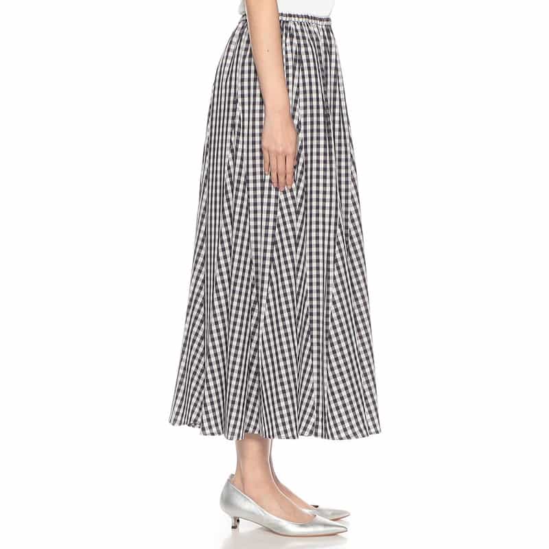 BARNEYS NEW YORK ウォッシャブル ギンガムチェック柄フレアスカート NAVY