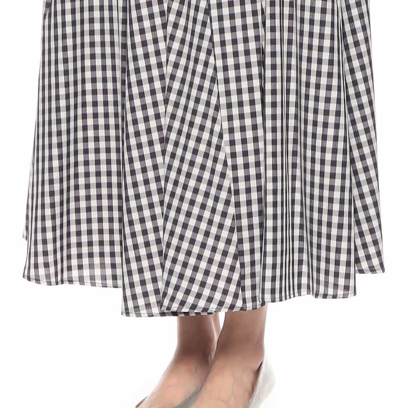 BARNEYS NEW YORK ウォッシャブル ギンガムチェック柄フレアスカート NAVY