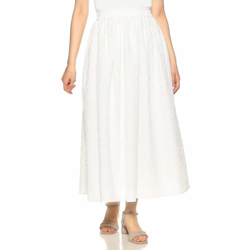 BARNEYS NEW YORK ウォッシャブル ジャカードロングスカート WHITE