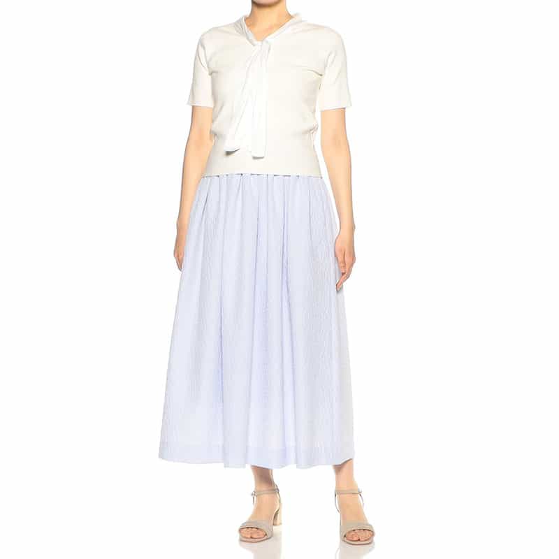 BARNEYS NEW YORK ウォッシャブル ジャカードロングスカート LIGHT BLUE