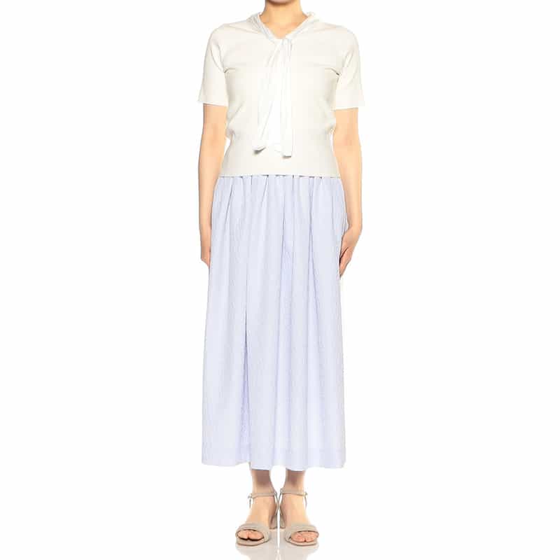 BARNEYS NEW YORK ウォッシャブル ジャカードロングスカート LIGHT BLUE