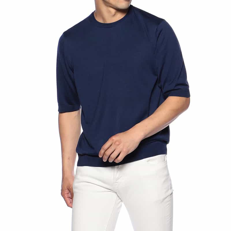 BARNEYS NEW YORK シルクニットTシャツ NAVY