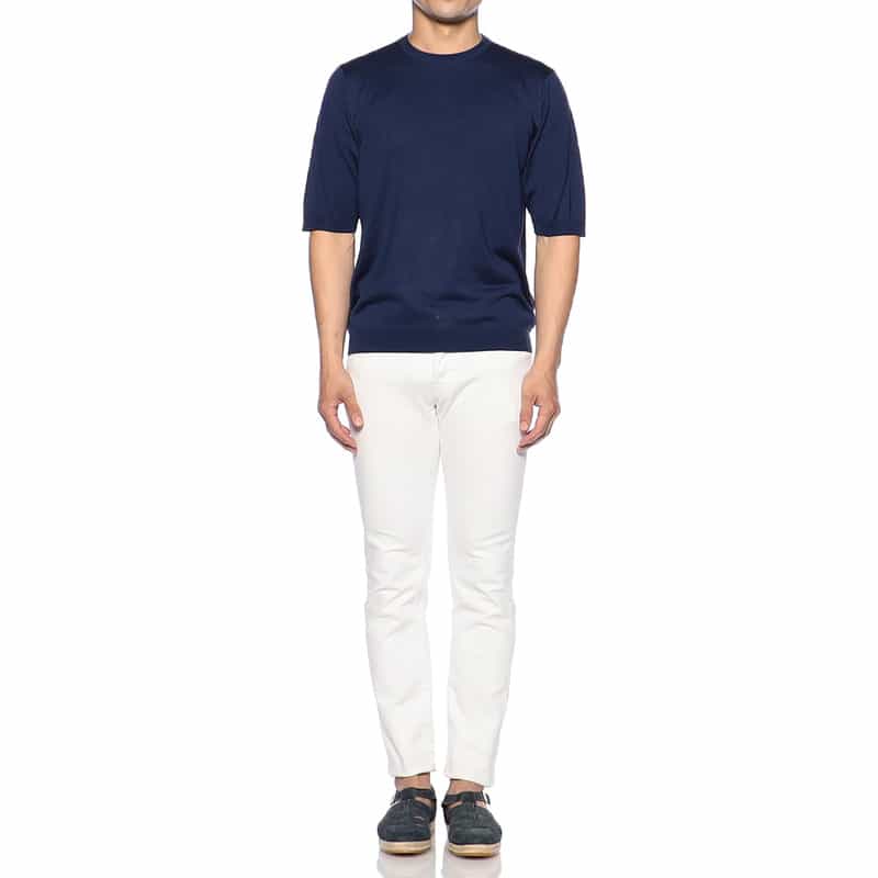 BARNEYS NEW YORK シルクニットTシャツ NAVY