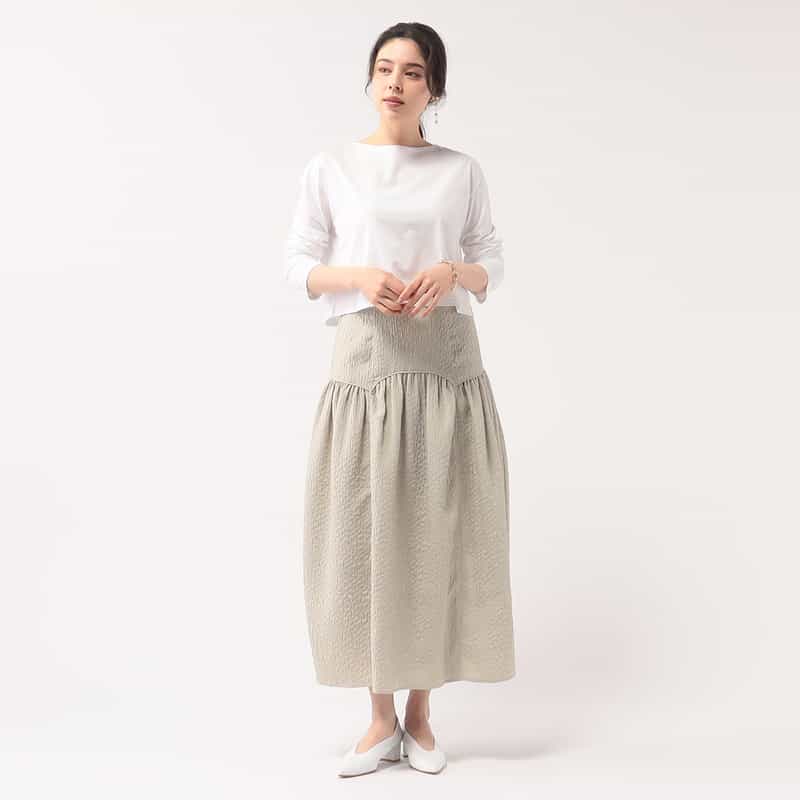 BARNEYS NEW YORK ウォッシャブル フクレジャガードスカート BEIGE