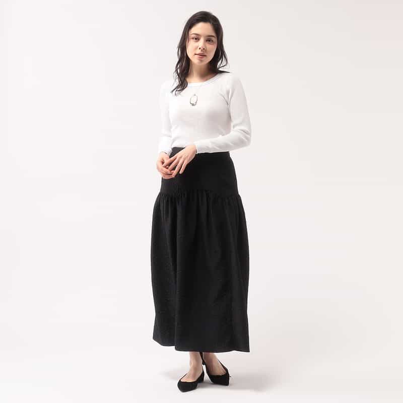 BARNEYS NEW YORK ウォッシャブル フクレジャガードスカート BLACK