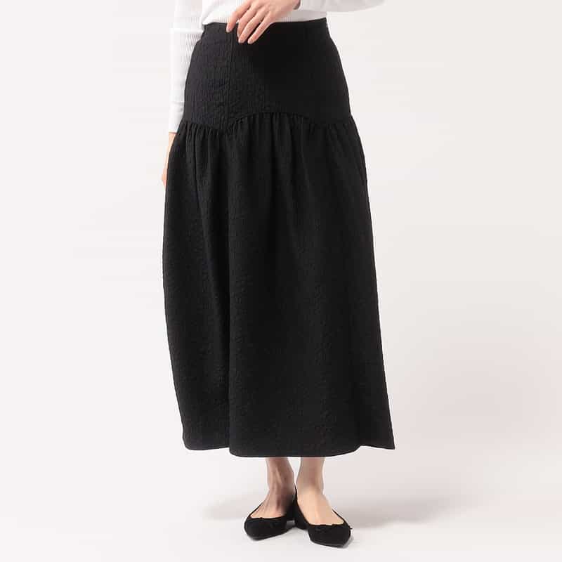 BARNEYS NEW YORK ウォッシャブル フクレジャガードスカート BLACK