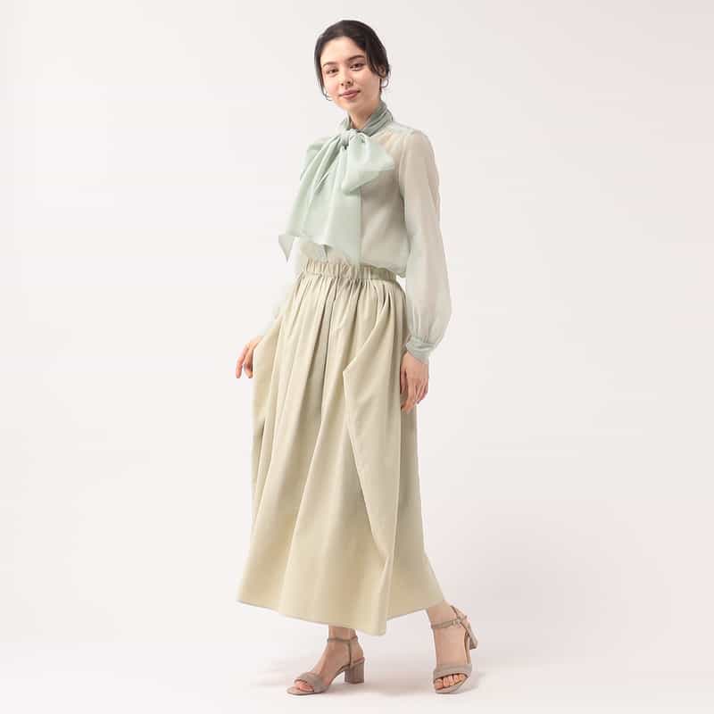 BARNEYS NEW YORK ウォッシャブル サイドドレープギャザースカート BEIGE