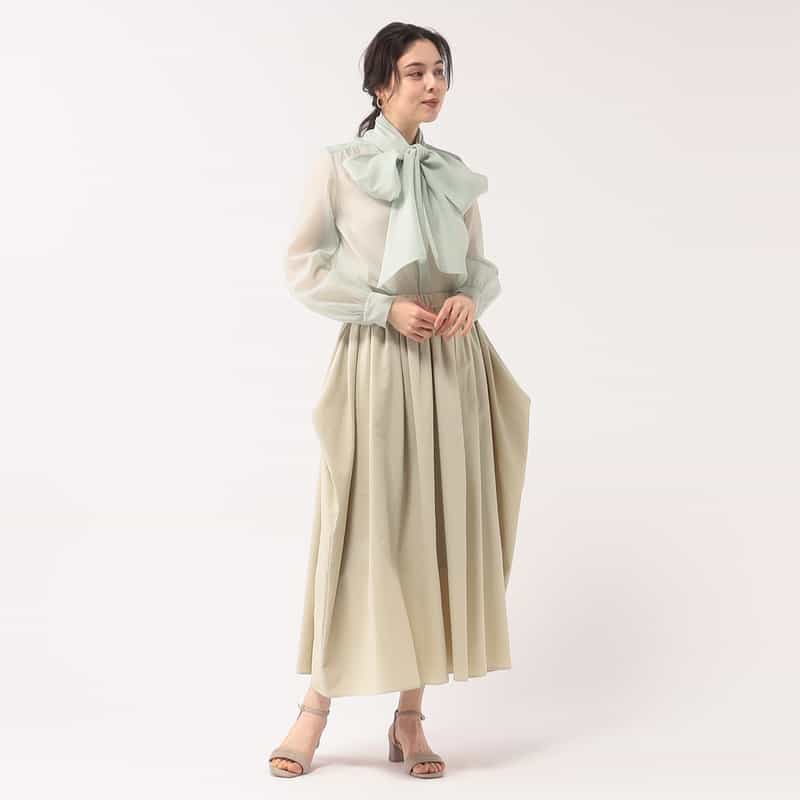 BARNEYS NEW YORK ウォッシャブル サイドドレープギャザースカート BEIGE