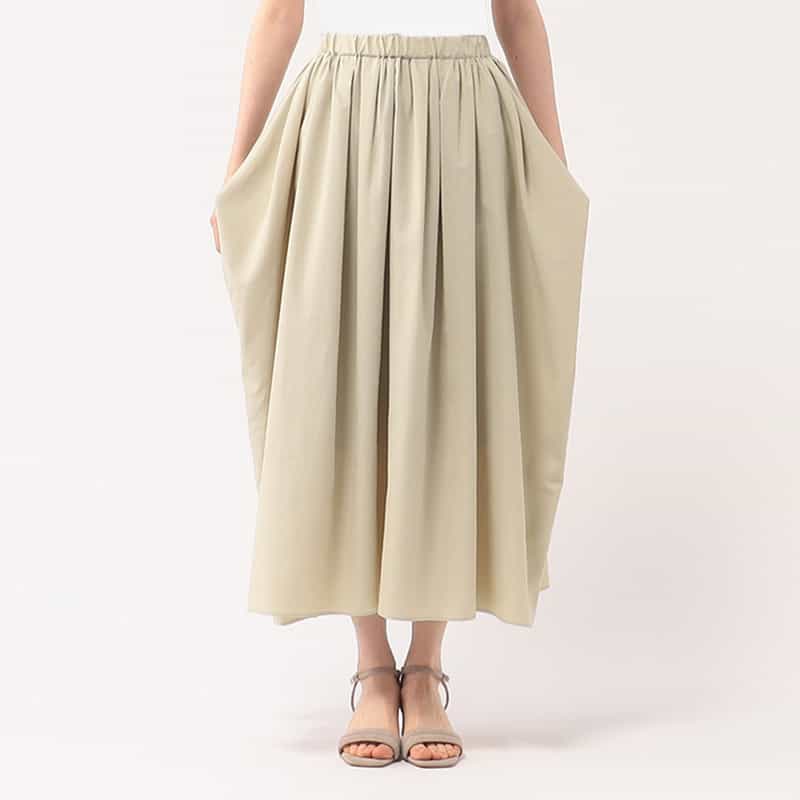 BARNEYS NEW YORK ウォッシャブル サイドドレープギャザースカート BEIGE