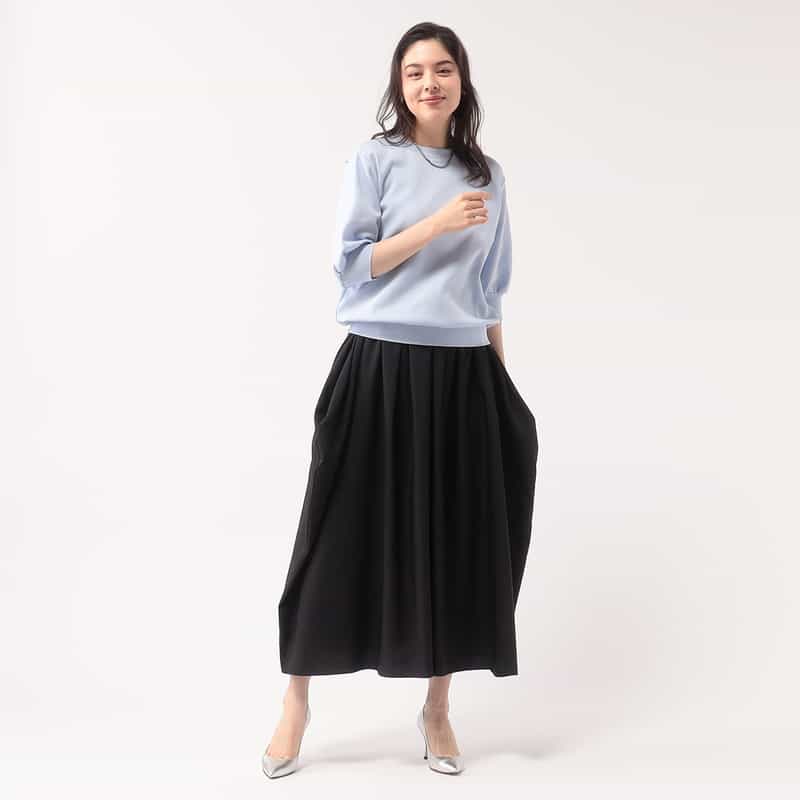 BARNEYS NEW YORK ウォッシャブル サイドドレープギャザースカート BLACK