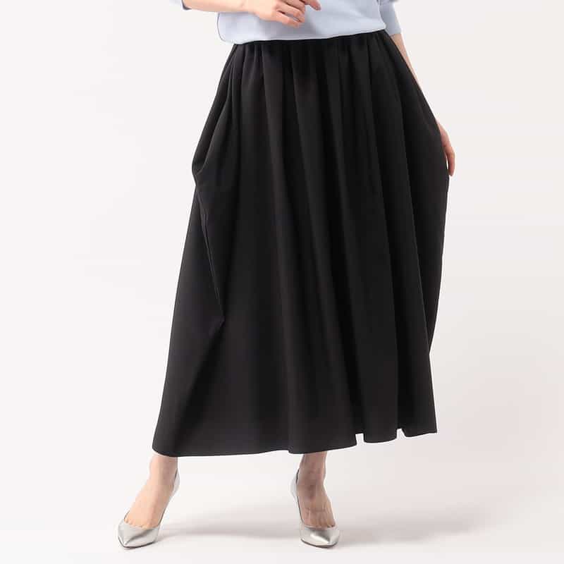 BARNEYS NEW YORK ウォッシャブル サイドドレープギャザースカート BLACK