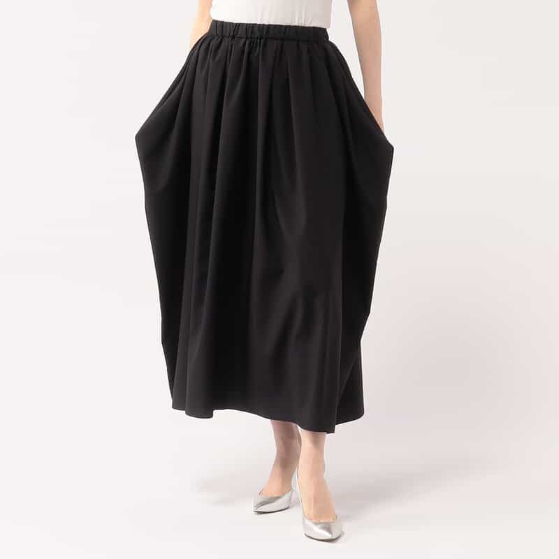 BARNEYS NEW YORK ウォッシャブル サイドドレープギャザースカート BLACK