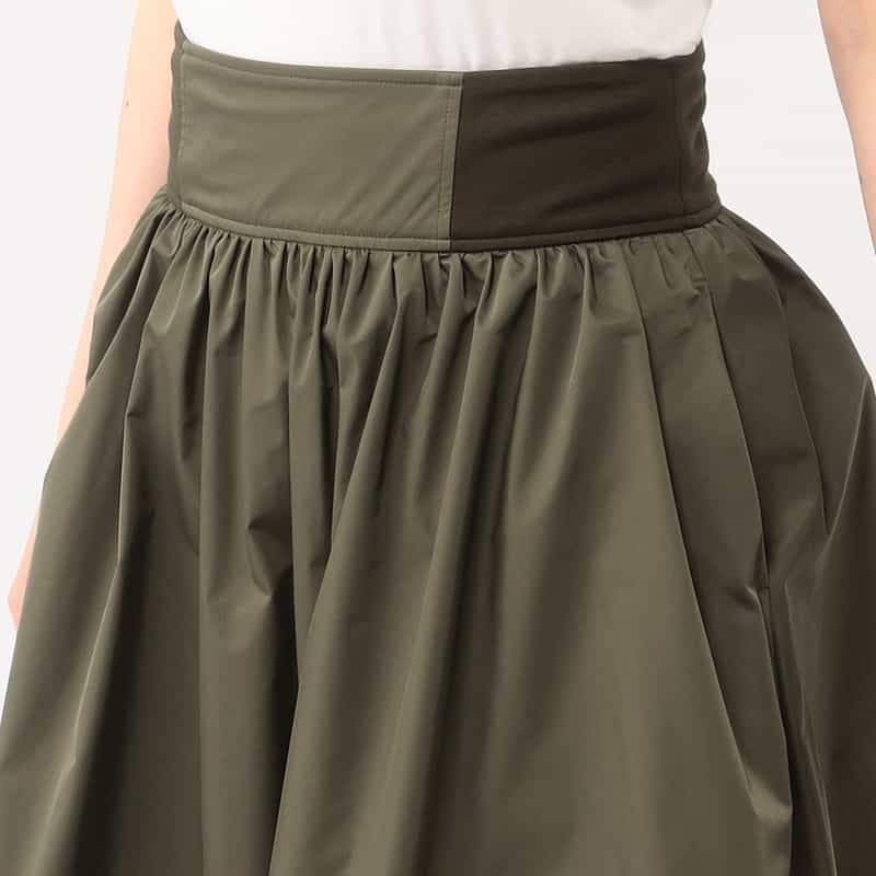 BARNEYS NEW YORK ウォッシャブル サイド切替ハイウエストボリュームスカート KHAKI