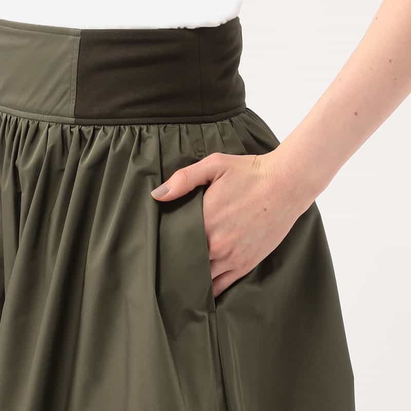 BARNEYS NEW YORK ウォッシャブル サイド切替ハイウエストボリュームスカート KHAKI
