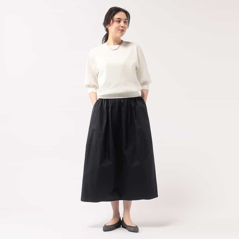 BARNEYS NEW YORK ウォッシャブル サイド切替ハイウエストボリュームスカート BLACK