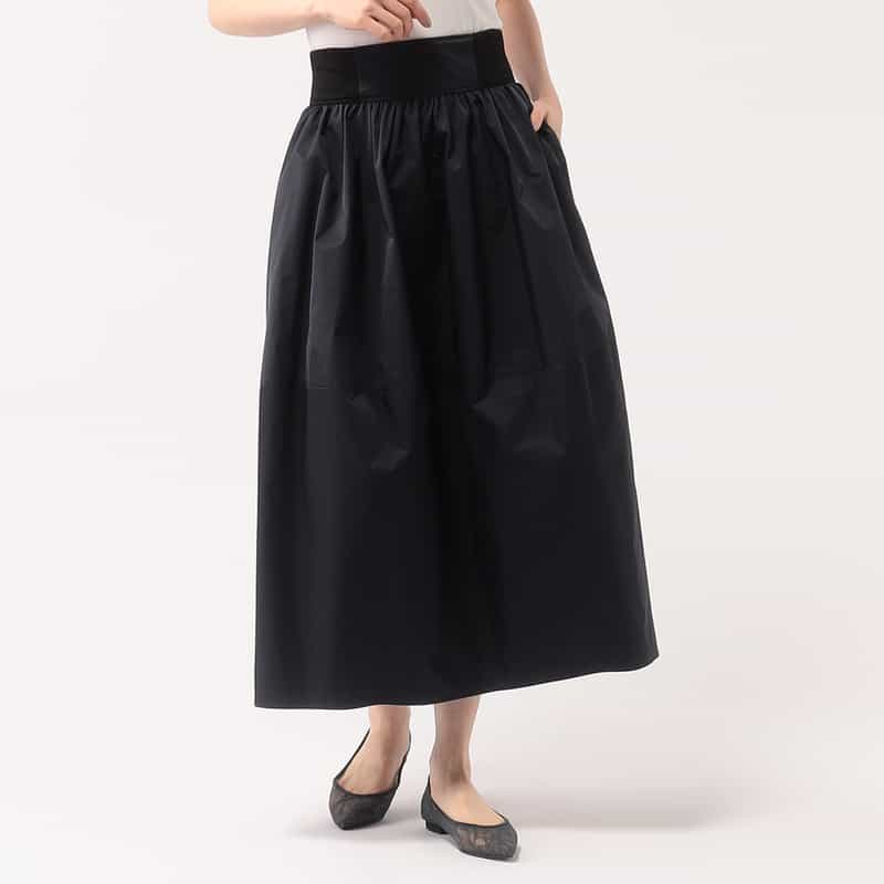 BARNEYS NEW YORK ウォッシャブル サイド切替ハイウエストボリュームスカート BLACK