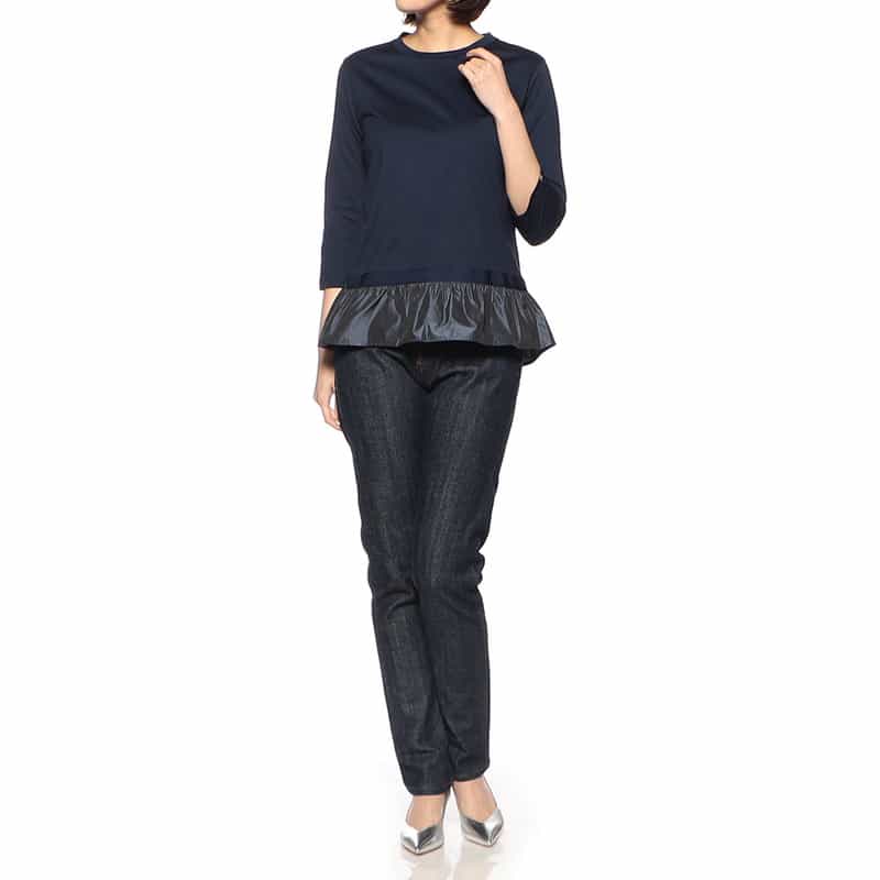 HERNO タフタフリル ドッキングカットソー NAVY