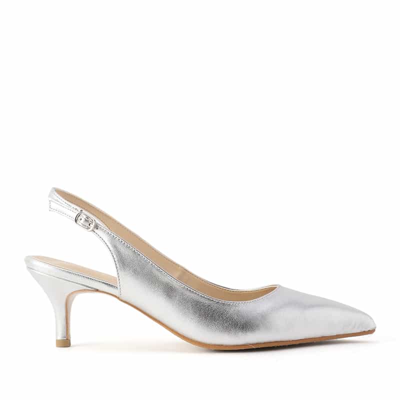 BARNEYS NEW YORK バッグストラップ ポインテッドトゥパンプス SILVER