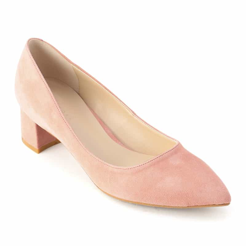 BARNEYS NEW YORK ポインテッドトゥ チャンキーヒールパンプス PINK