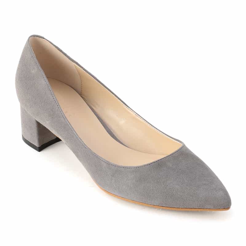 BARNEYS NEW YORK ポインテッドトゥ チャンキーヒールパンプス DARK GRAY