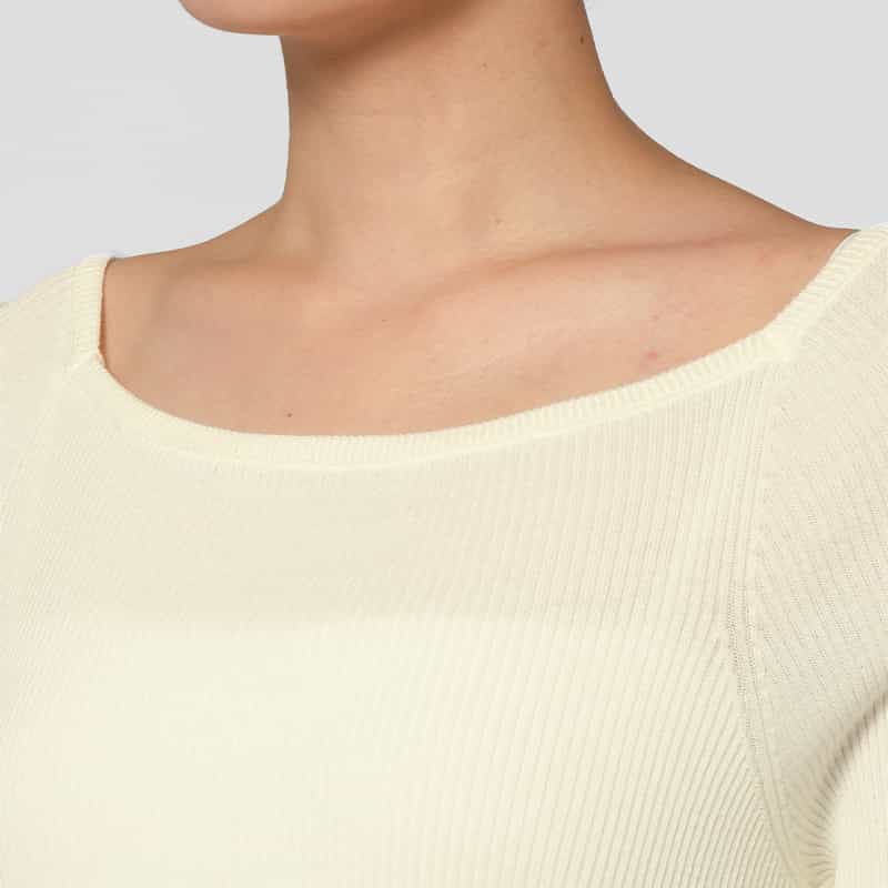 BARNEYS NEW YORK ウォッシャブル コットン素材 スクエアネック ホールガーメントリブニットプルオーバー OFF WHITE