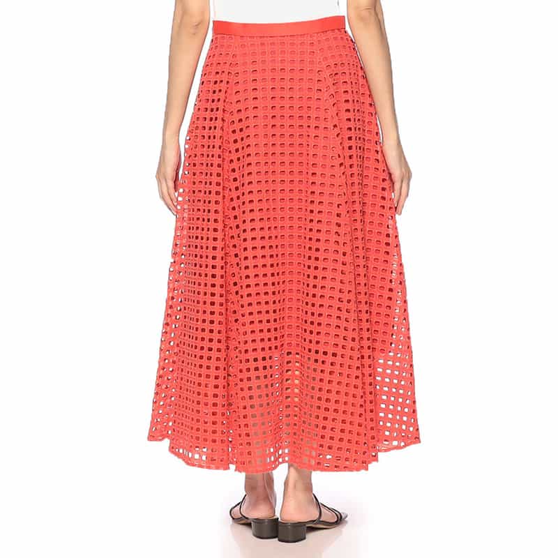 BARNEYS NEW YORK ウォッシャブル カットワークレーススカート RED