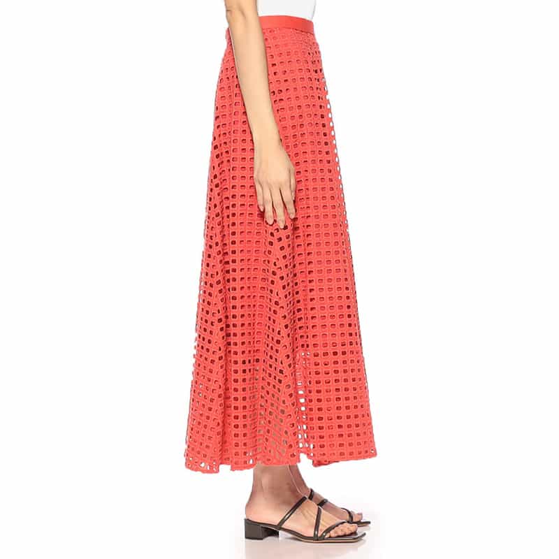 BARNEYS NEW YORK ウォッシャブル カットワークレーススカート RED
