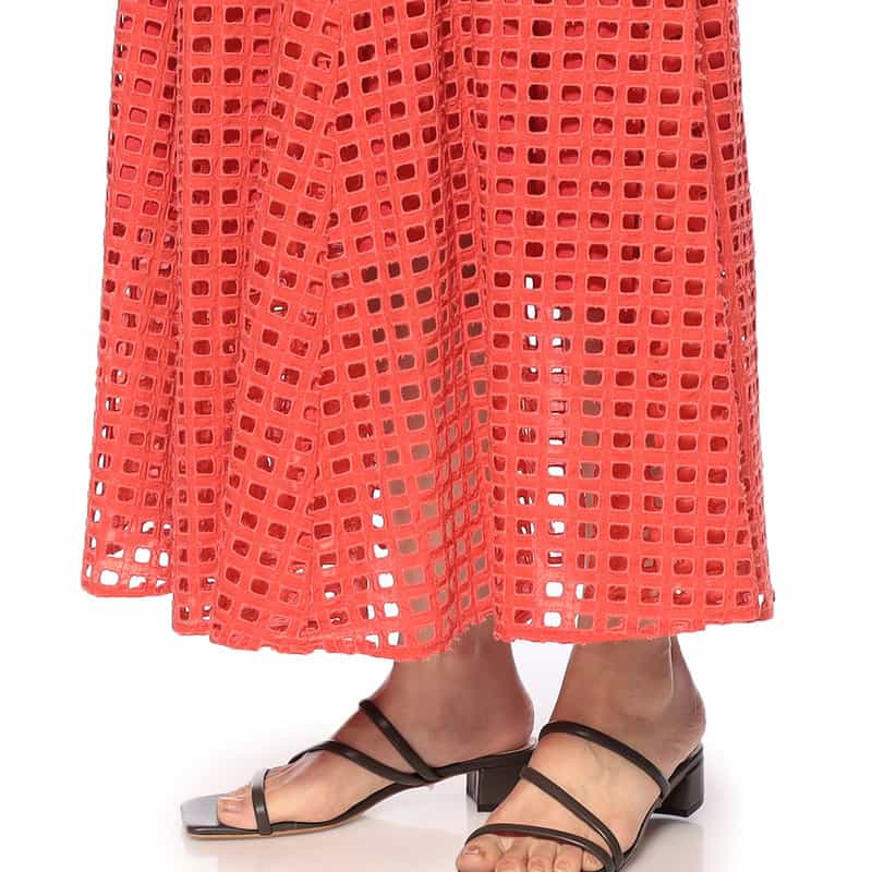 BARNEYS NEW YORK ウォッシャブル カットワークレーススカート RED
