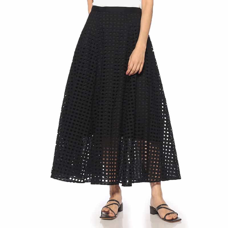 BARNEYS NEW YORK ウォッシャブル カットワークレーススカート BLACK
