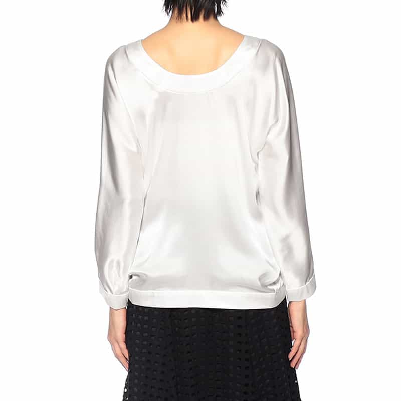 BARNEYS NEW YORK ウォッシャブル デコルテカッティングシルクブラウス WHITE