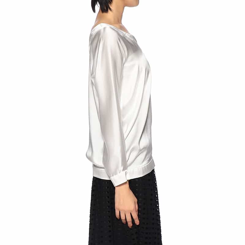 BARNEYS NEW YORK ウォッシャブル デコルテカッティングシルクブラウス WHITE