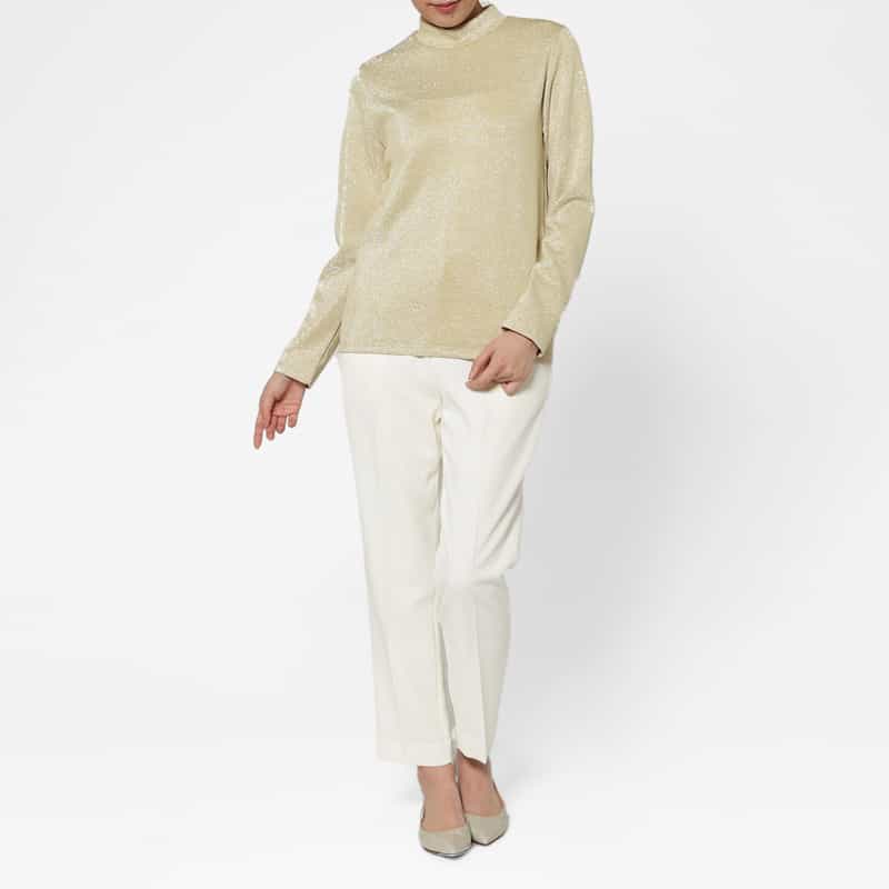 BARNEYS NEW YORK ウォッシャブル ハイネック ラメ入りカットソー GOLD