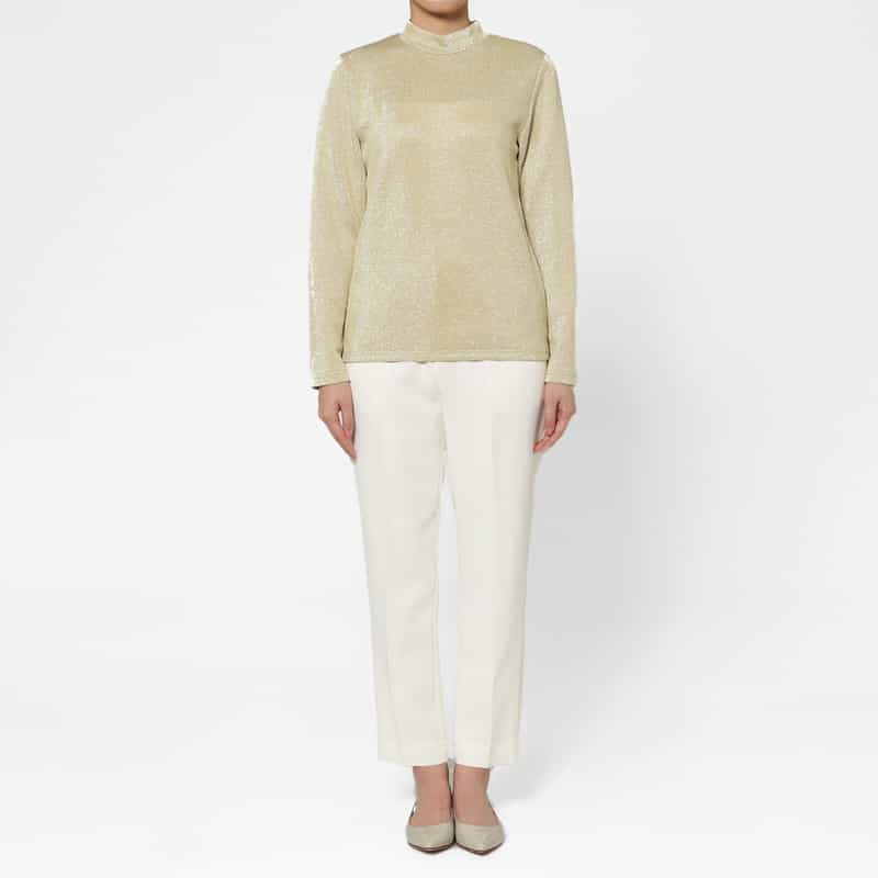 BARNEYS NEW YORK ウォッシャブル ハイネック ラメ入りカットソー GOLD
