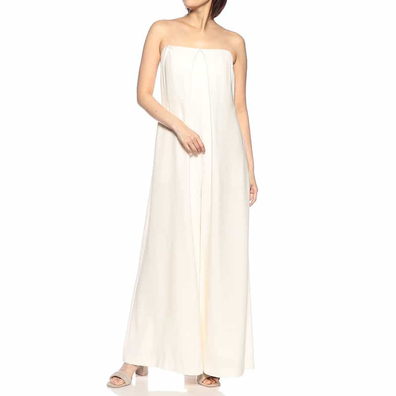 BARNEYS NEW YORK バックサテン ジョーゼットジャンプスーツ IVORY