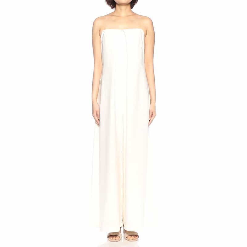 BARNEYS NEW YORK バックサテン ジョーゼットジャンプスーツ IVORY