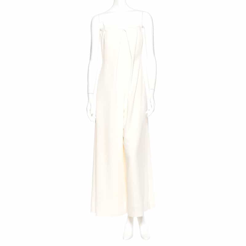 BARNEYS NEW YORK バックサテン ジョーゼットジャンプスーツ IVORY