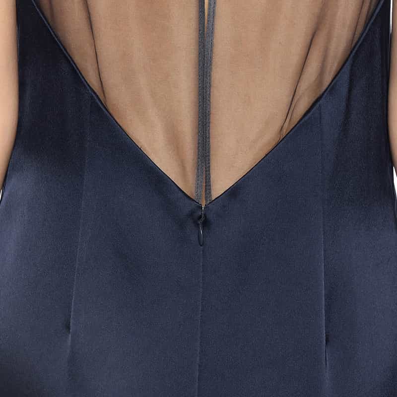 BARNEYS NEW YORK バックシアーマキシドレス NAVY