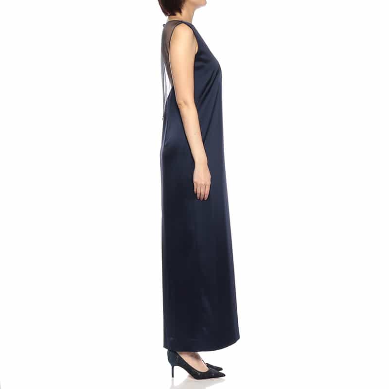 BARNEYS NEW YORK バックシアーマキシドレス NAVY