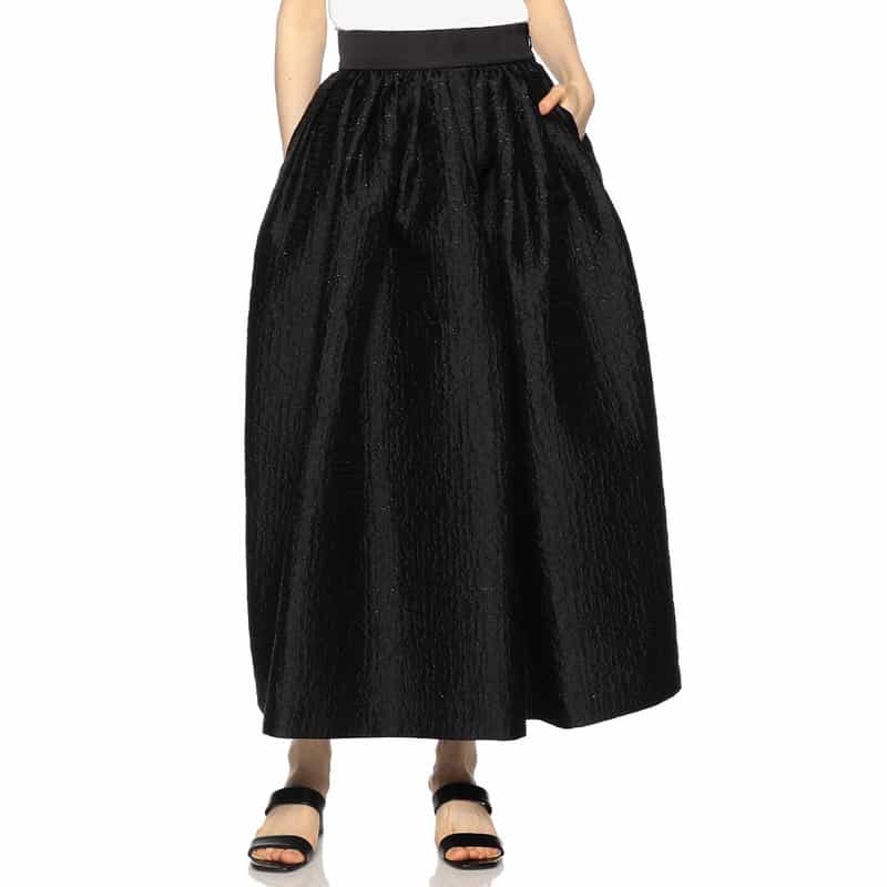 BARNEYS NEW YORK ジャカード素材ギャザーロングスカート BLACK