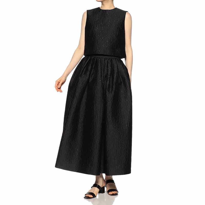 BARNEYS NEW YORK ジャカード素材ギャザーロングスカート BLACK