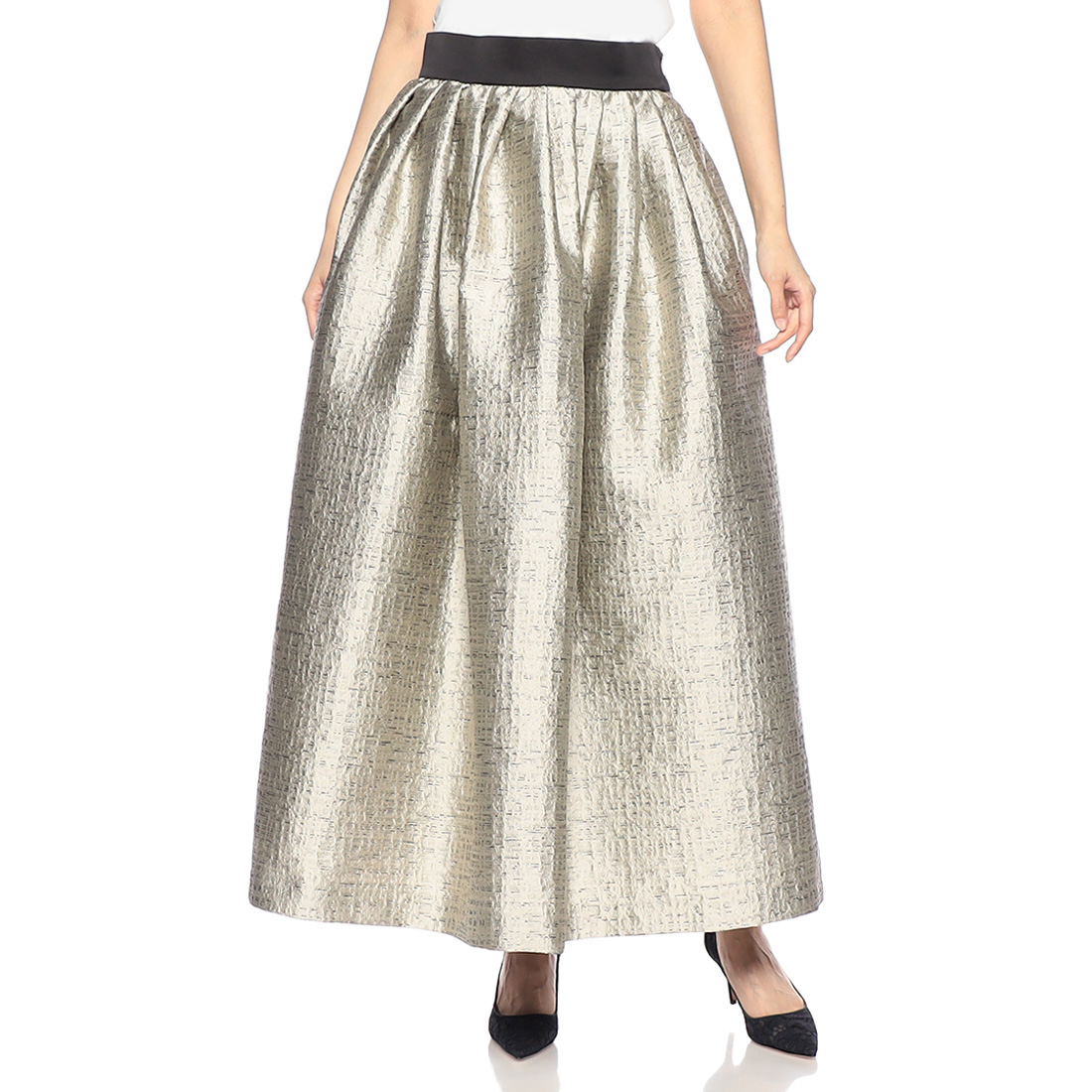 ジャカード素材ギャザーロングスカート