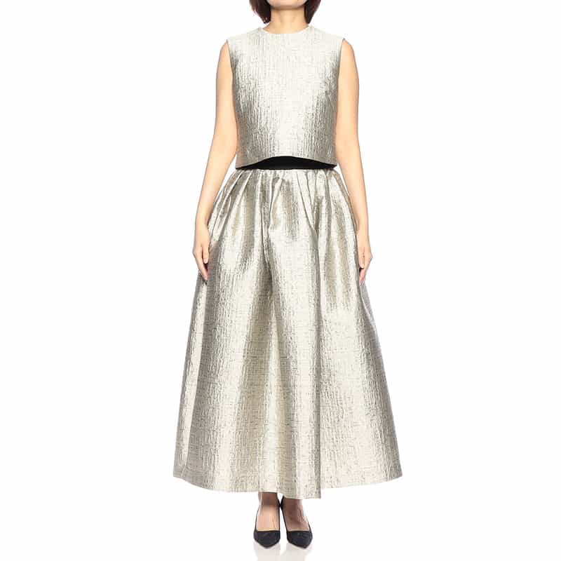 BARNEYS NEW YORK ジャカード素材ギャザーロングスカート LT GRAY