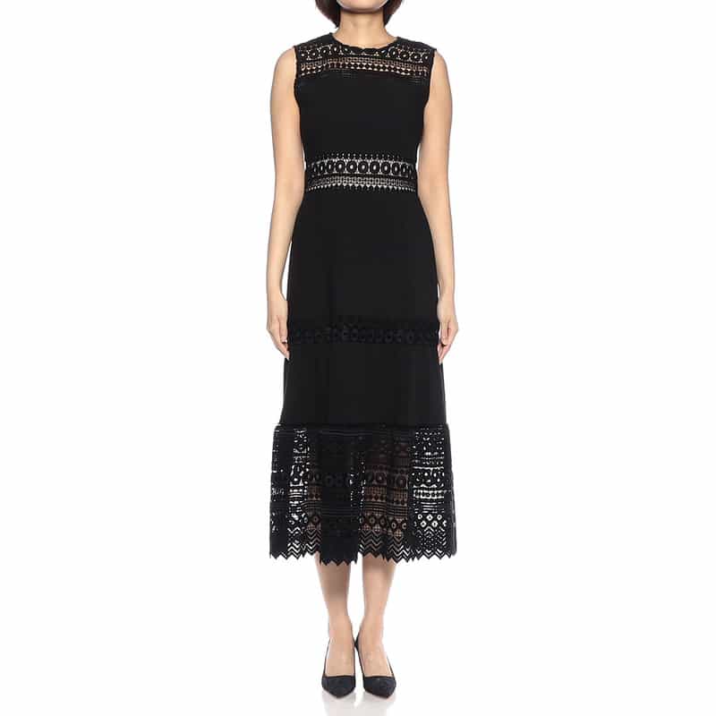 BARNEYS NEW YORK ジオメトリック柄レースドレス BLACK