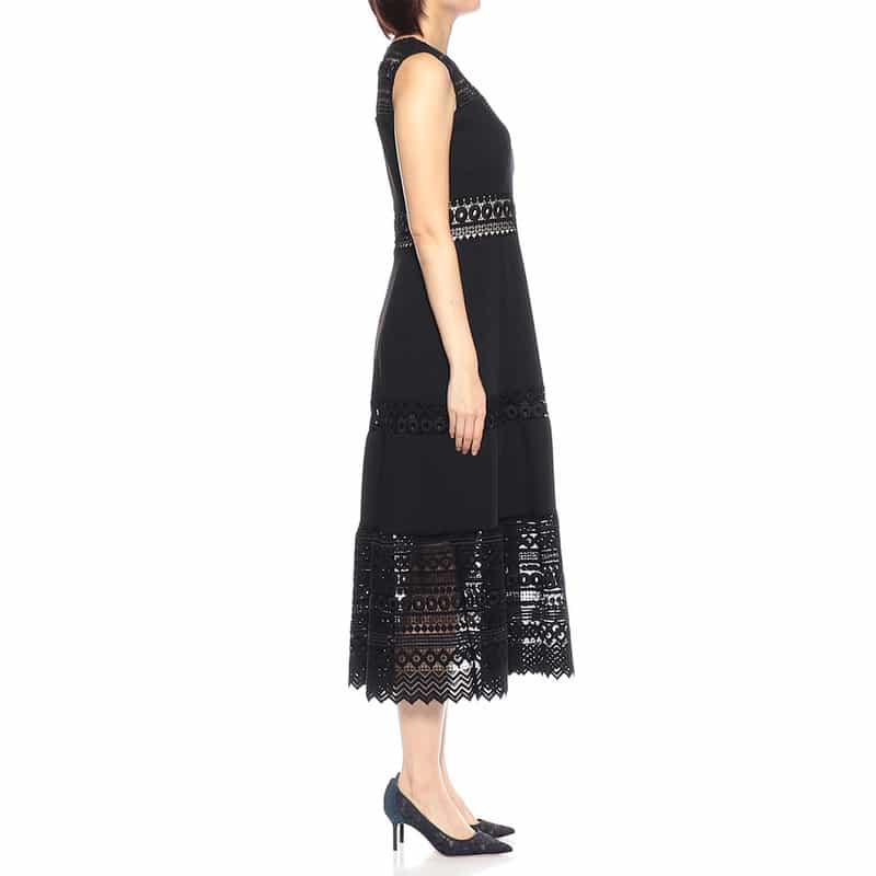 BARNEYS NEW YORK ジオメトリック柄レースドレス BLACK