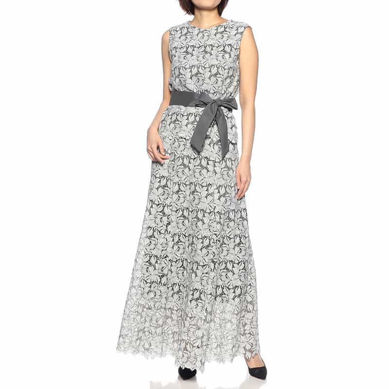 BARNEYS NEW YORK フラワーレース フレアロングスカート LIGHT GREEN